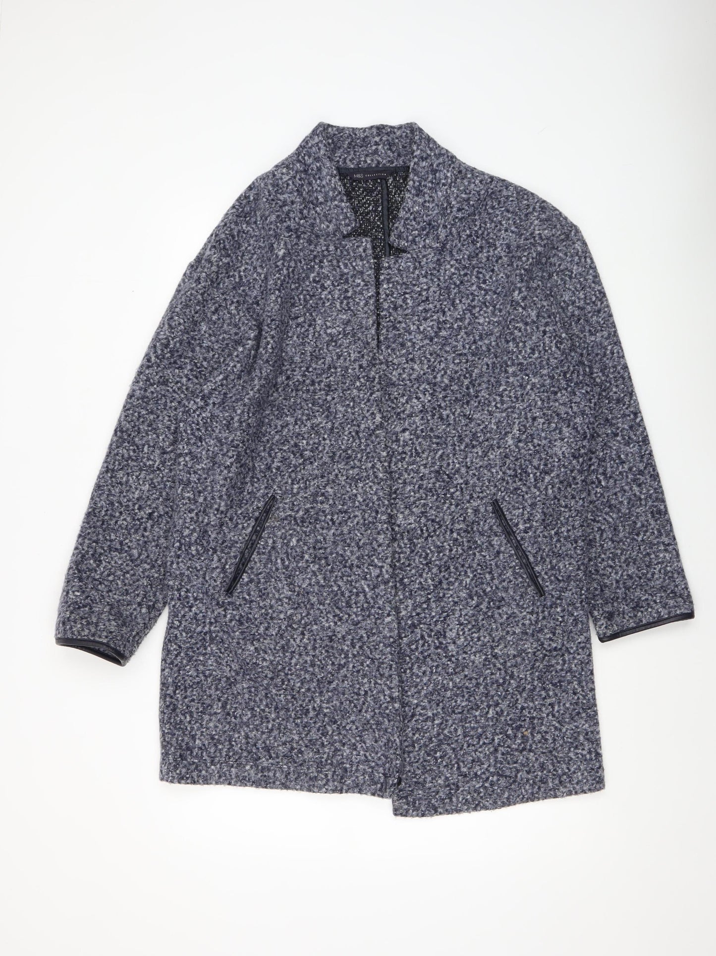 Marks and Spencer Women’s Blue Bouclé Mid-Length Overcoat Size 16