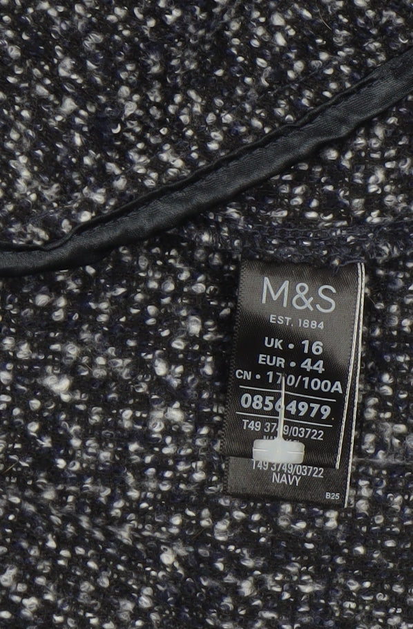 Marks and Spencer Women’s Blue Bouclé Mid-Length Overcoat Size 16