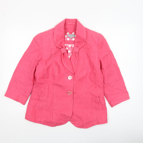 Marks and Spencer Per Una Pink Linen Blazer Women Size 12 3/4 Sleeve