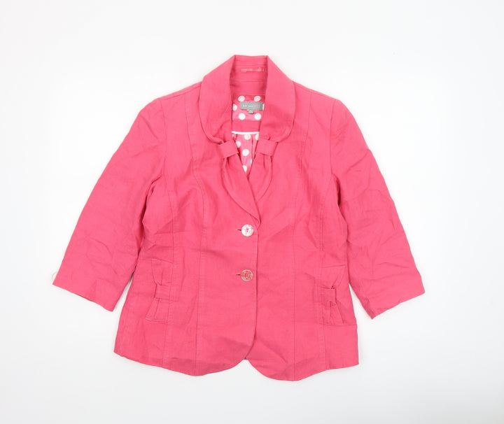Marks and Spencer Per Una Pink Linen Blazer Women Size 12 3/4 Sleeve