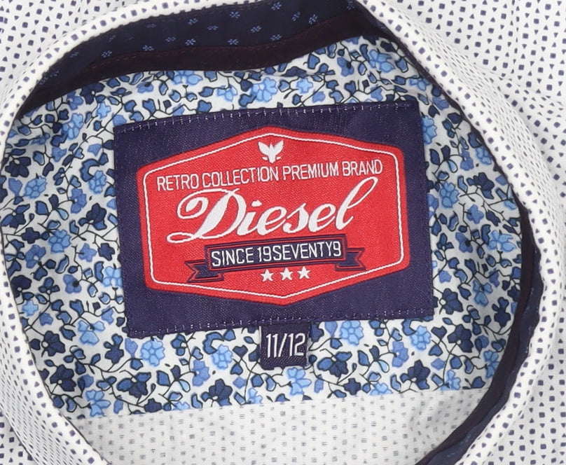 Diesel Boys White Button-Up Long Sleeve Cotton Shirt 11-12 Years
