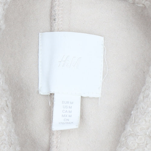 H&M Women Beige Cropped Teddy Fleece Button Jacket Size 12