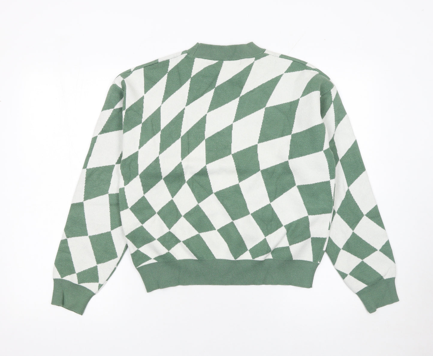 Diesel Women's Green Geometric Knit Crew Neck Jumper Medium