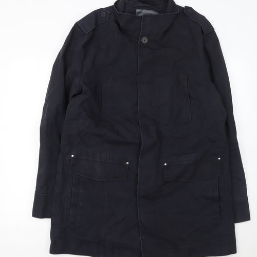 Next Mens Navy XL Cotton Mid-Length Coat with Pockets