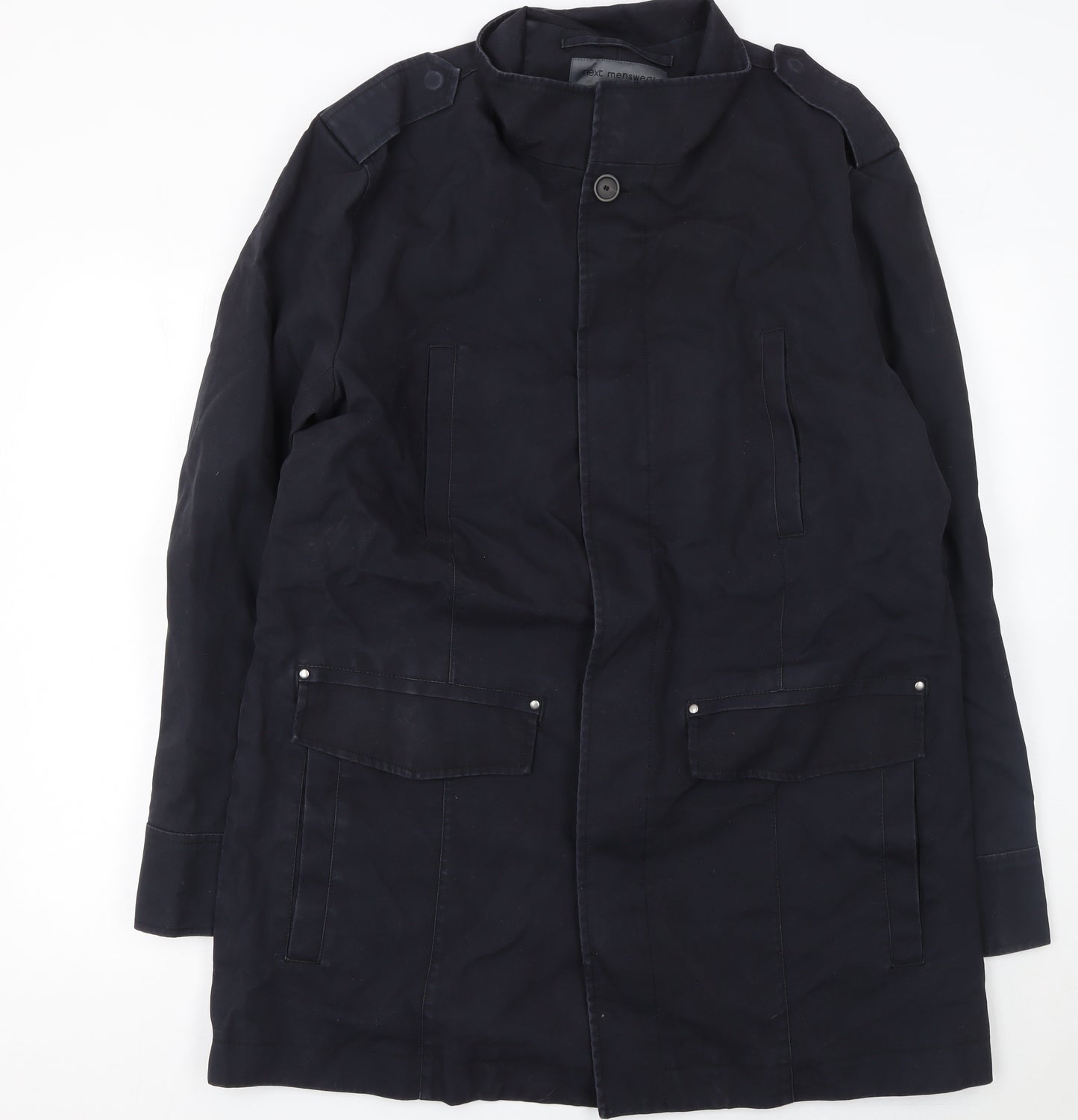 Next Mens Navy XL Cotton Mid-Length Coat with Pockets