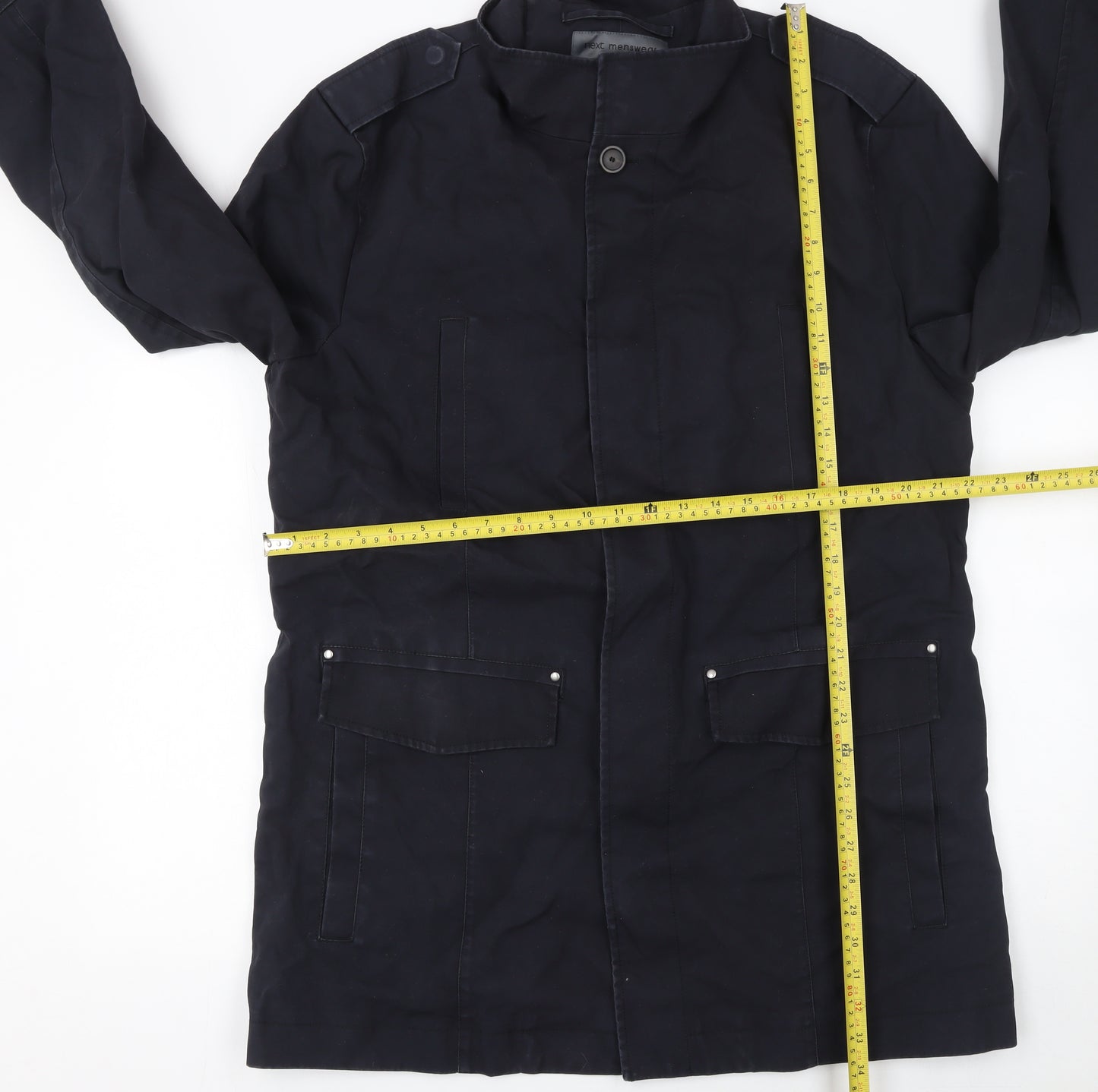 Next Mens Navy XL Cotton Mid-Length Coat with Pockets