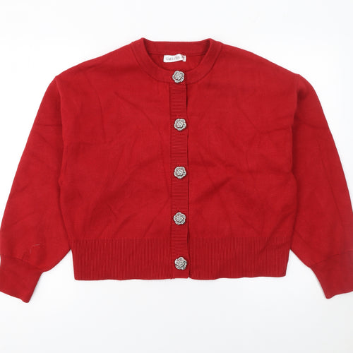 Gallery Women Red Cardigan Medium Viscose Blend Floral Button Knit