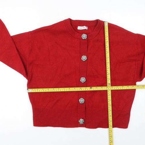 Gallery Women Red Cardigan Medium Viscose Blend Floral Button Knit