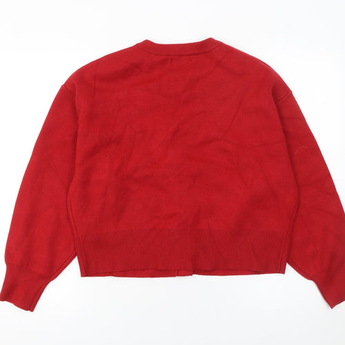 Gallery Women Red Cardigan Medium Viscose Blend Floral Button Knit