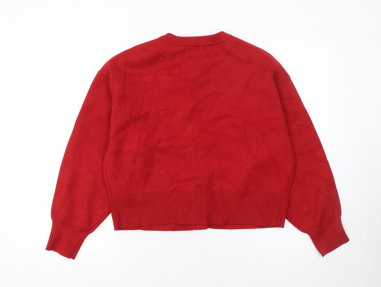 Gallery Women Red Cardigan Medium Viscose Blend Floral Button Knit