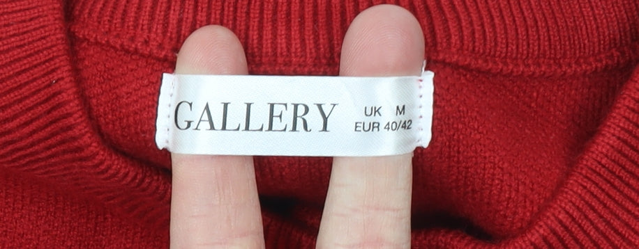 Gallery Women Red Cardigan Medium Viscose Blend Floral Button Knit