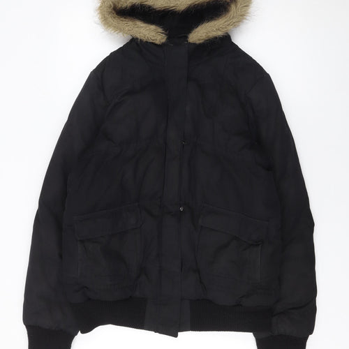 Dorothy Perkins Women's Black Faux Fur Hooded Puffer Jacket Size 14