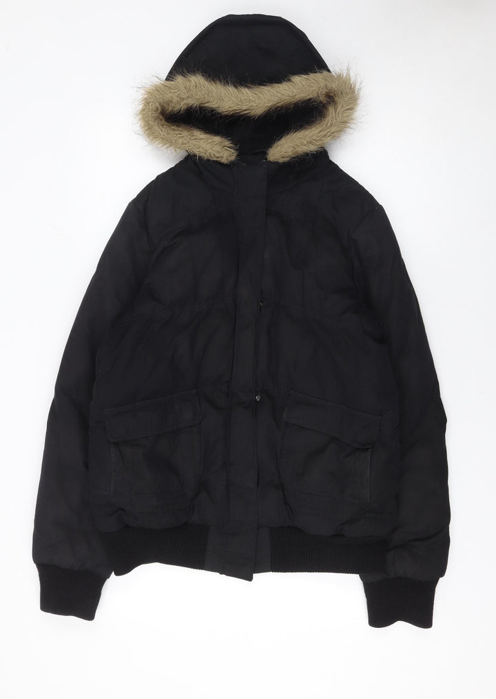 Dorothy Perkins Women's Black Faux Fur Hooded Puffer Jacket Size 14