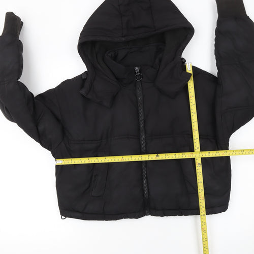Topshop Women Black Cropped Hooded Puffer Jacket Size 6