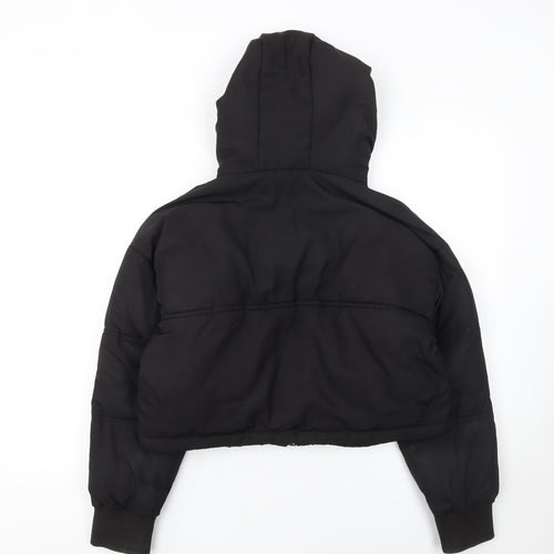 Topshop Women Black Cropped Hooded Puffer Jacket Size 6