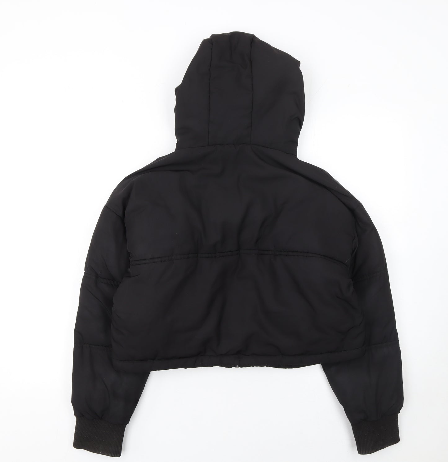 Topshop Women Black Cropped Hooded Puffer Jacket Size 6