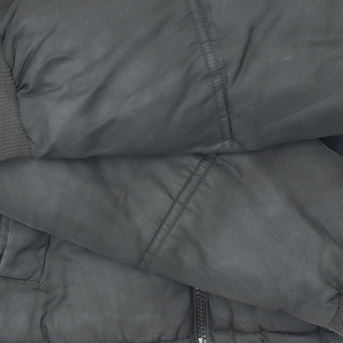 Topshop Women Black Cropped Hooded Puffer Jacket Size 6