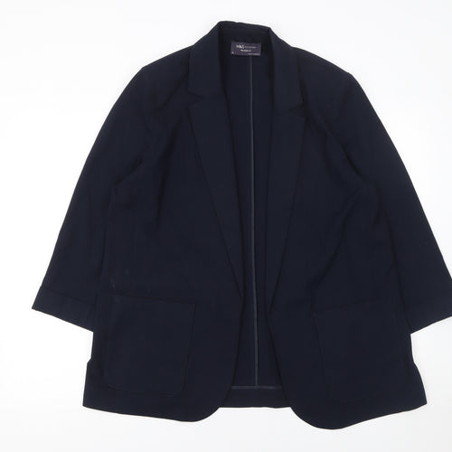 Marks and Spencer Womens Blue Size 16 Regular Fit Single-Breasted Blazer