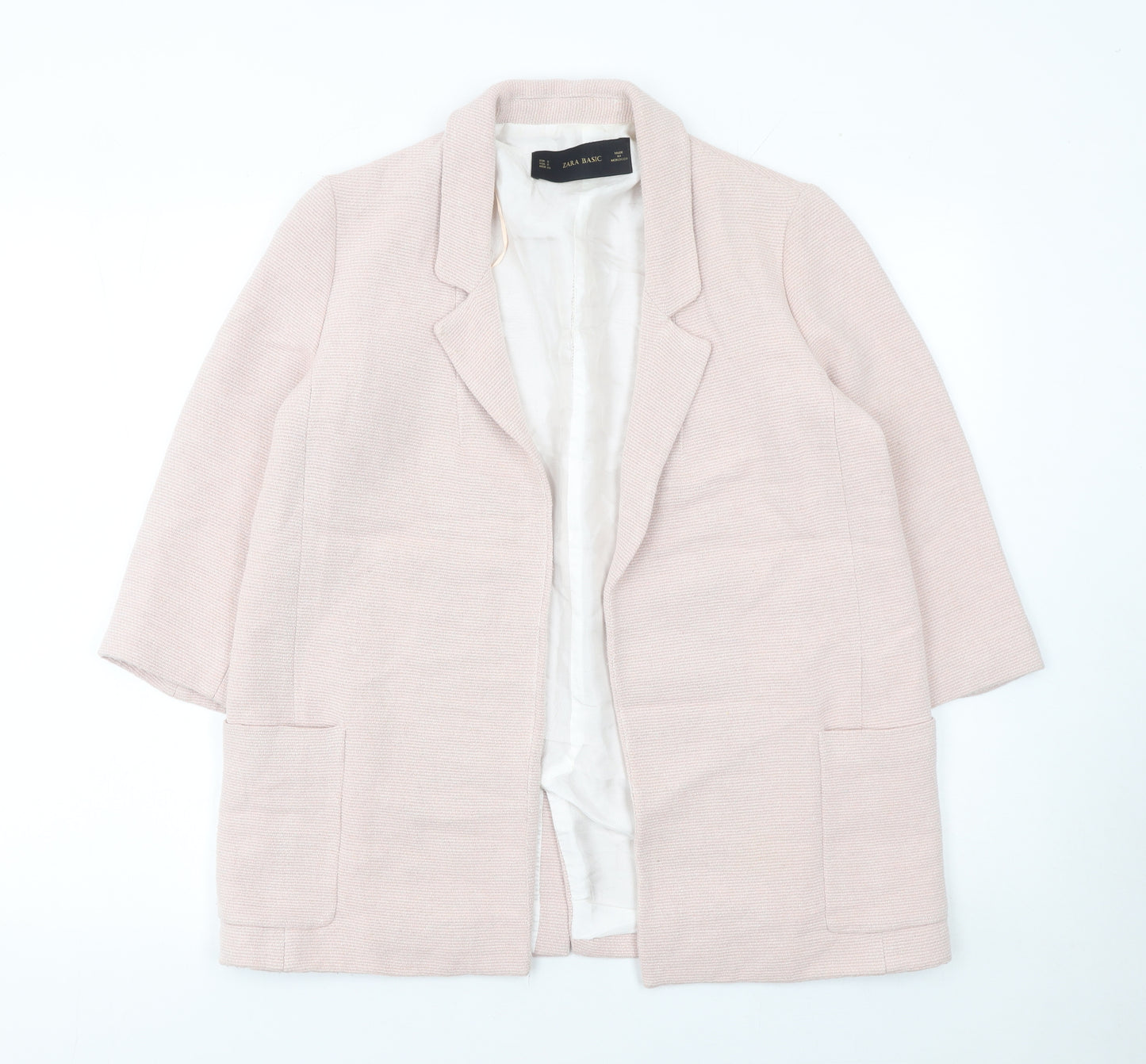 Zara Basic Women’s Beige Blazer Jacket Size Small Longline Lined
