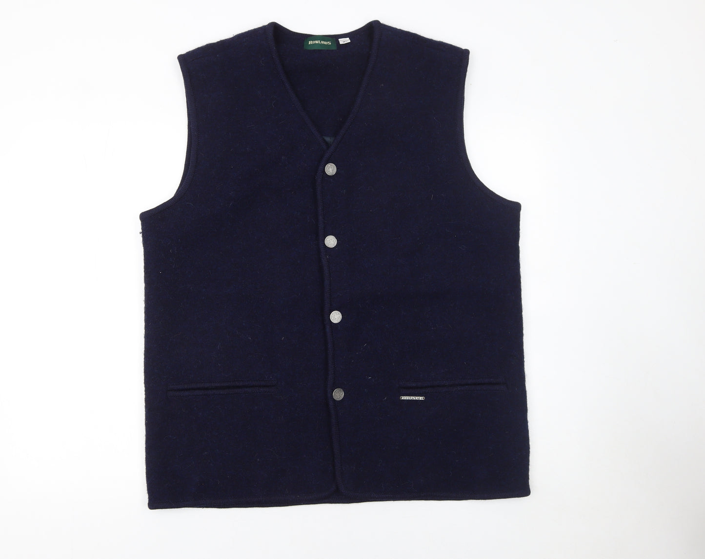 Rowland's Womens Blue Wool Button Vest Jumper XL V-Neck Knit