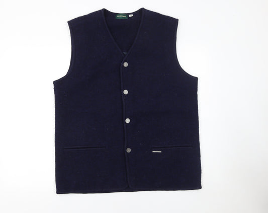 Rowland's Womens Blue Wool Button Vest Jumper XL V-Neck Knit