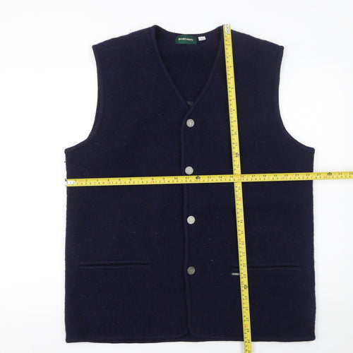 Rowland's Womens Blue Wool Button Vest Jumper XL V-Neck Knit