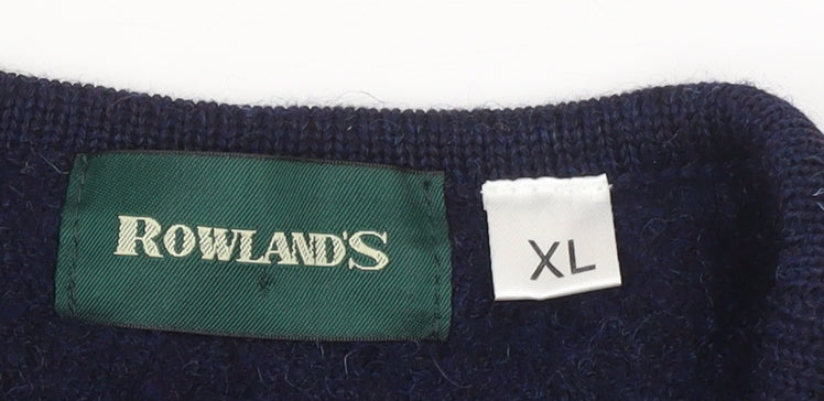 Rowland's Womens Blue Wool Button Vest Jumper XL V-Neck Knit