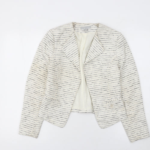 H&M Women Ivory Bouclé Striped Blazer Size 8 Tailored Jacket