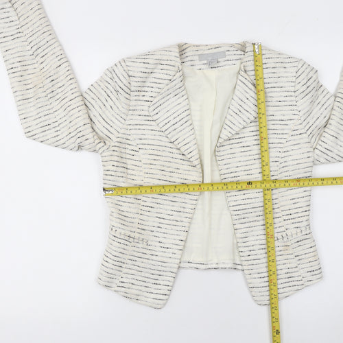 H&M Women Ivory Bouclé Striped Blazer Size 8 Tailored Jacket
