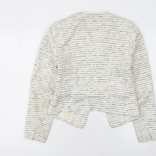 H&M Women Ivory Bouclé Striped Blazer Size 8 Tailored Jacket