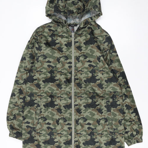George Women’s Green Camouflage Hooded Lightweight Rain Coat Jacket Size 8
