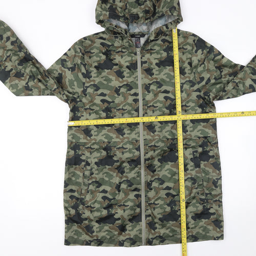 George Women’s Green Camouflage Hooded Lightweight Rain Coat Jacket Size 8