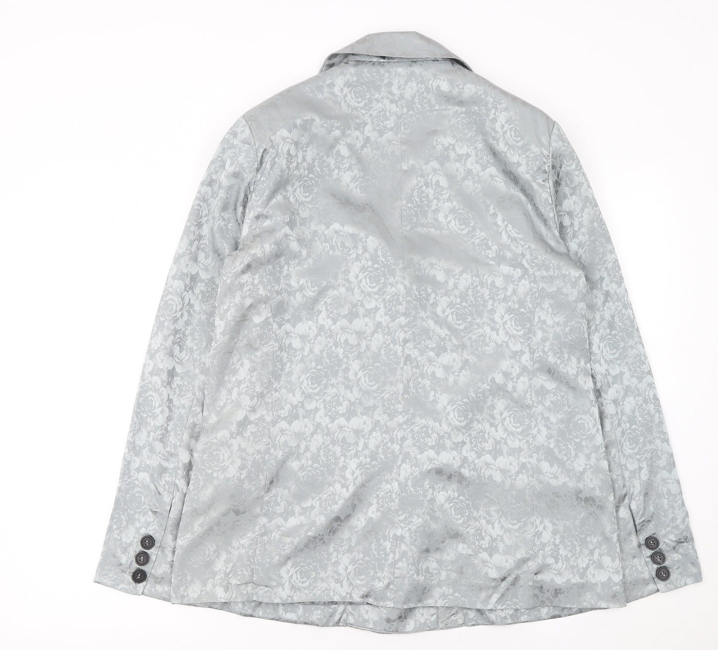 K.Zell Women Silver Floral Jacquard Blazer Jacket L Double Breasted