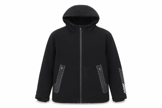 Front view of Nutmeg boys’ black 8-9 years hooded soft shell waterproof jacket