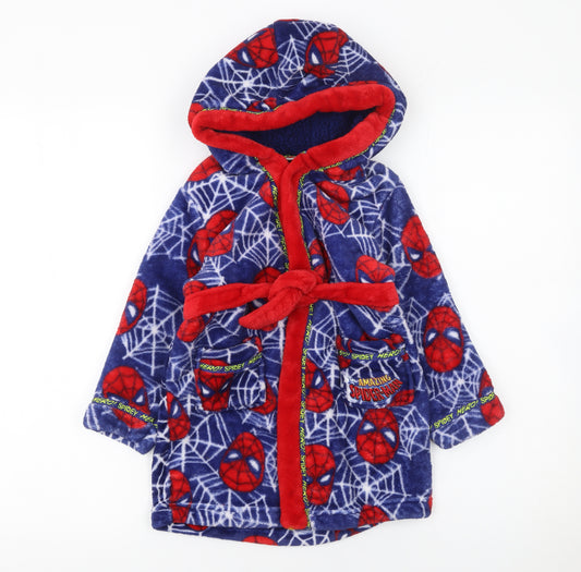 Marvel Boys Blue Red Spider-Man Hooded Fleece Robe 4 Years