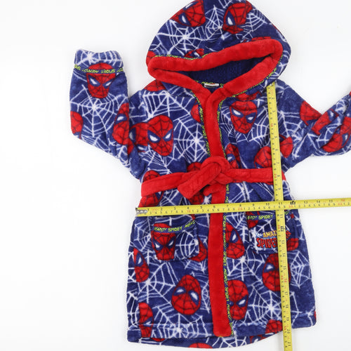 Marvel Boys Blue Red Spider-Man Hooded Fleece Robe 4 Years
