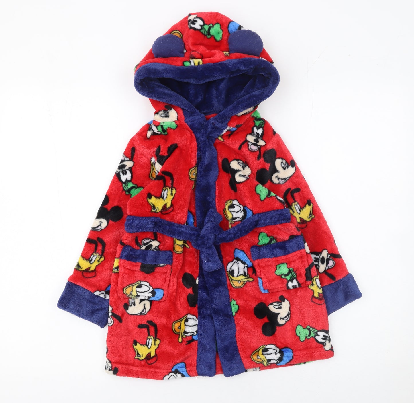 Disney Boys Red Mickey Mouse Fleece Hooded Robe 3-4 Years