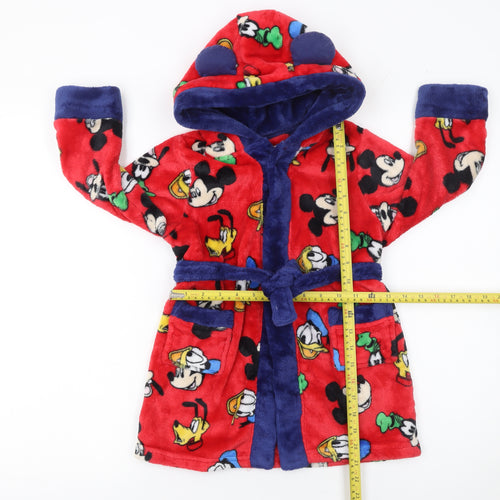 Disney Boys Red Mickey Mouse Fleece Hooded Robe 3-4 Years