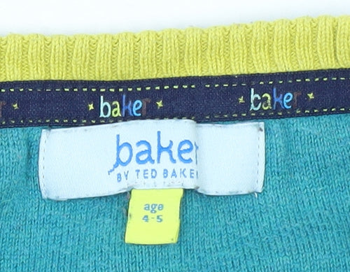 Baker by Ted Baker Boys Blue Crew Neck Jumper Age 4-5 Years Cotton Knit