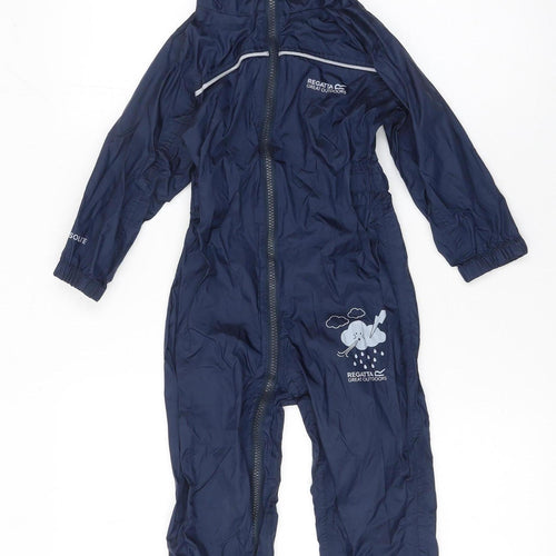 Regatta Boys Blue Waterproof Hooded Rain Overall 3-4 Years