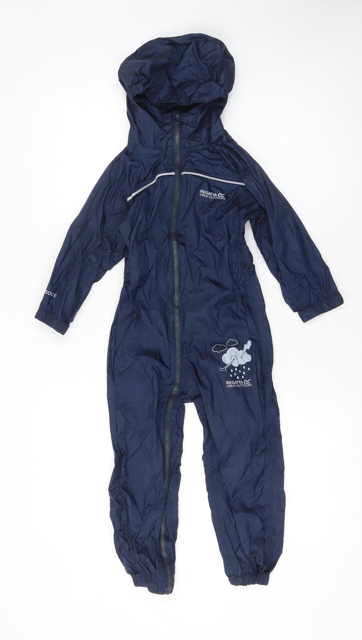 Regatta Boys Blue Waterproof Hooded Rain Overall 3-4 Years