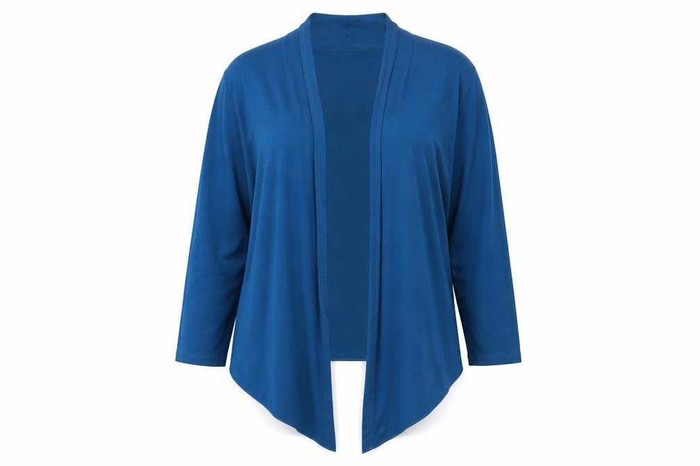 Front view of Marks & Spencer Women's Blue, size 10, Open Front Jersey Cardigan