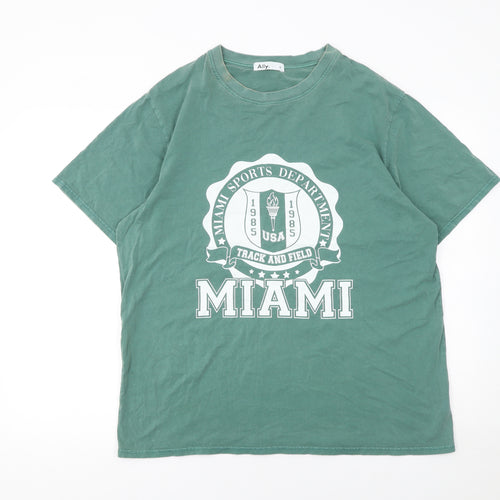 Ally Men Green Miami Sports Graphic Cotton T-Shirt M