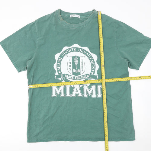 Ally Men Green Miami Sports Graphic Cotton T-Shirt M