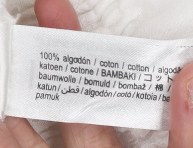 Bershka Women White Cotton Cropped Blouse Size L Ruffle Sleeve Summer Top