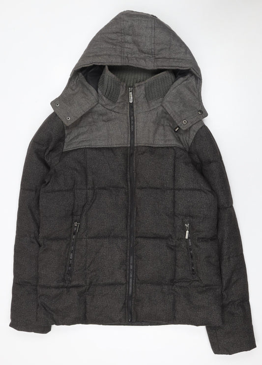 Feraud Men's Grey Wool Down Puffer Jacket Hooded M Limited Edition