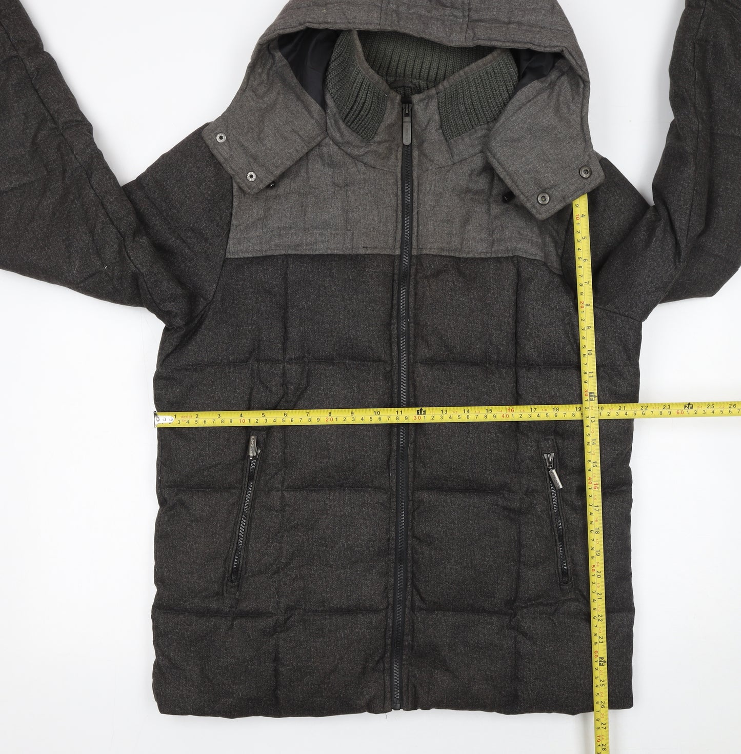 Feraud Men's Grey Wool Down Puffer Jacket Hooded M Limited Edition