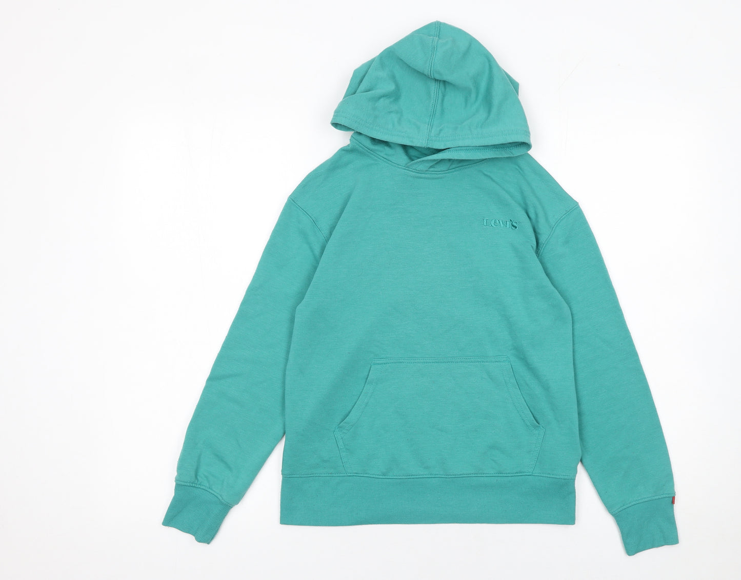 Levi's Boys Green Pullover Hoodie 9-10 Years Cotton Blend Logo Sweatshirt