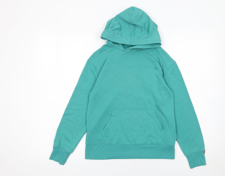 Levi's Boys Green Pullover Hoodie 9-10 Years Cotton Blend Logo Sweatshirt