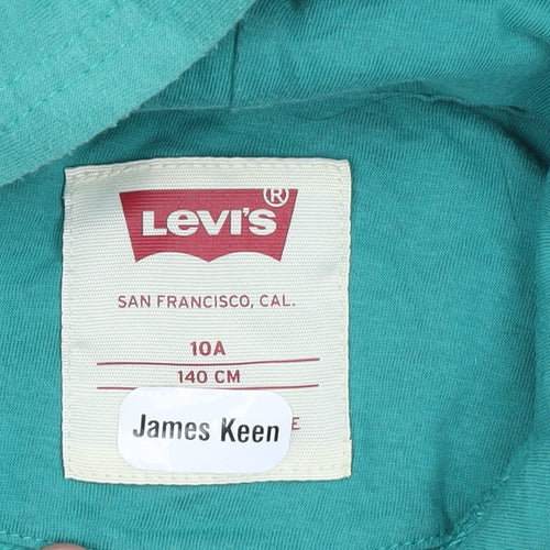 Levi's Boys Green Pullover Hoodie 9-10 Years Cotton Blend Logo Sweatshirt